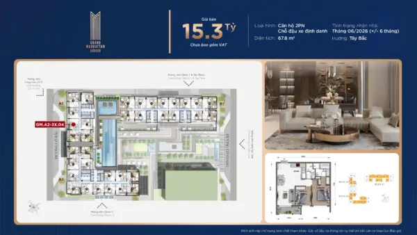 Căn Hộ 2PN 67.8m2 giá 15ty3 đậu xe định danh.