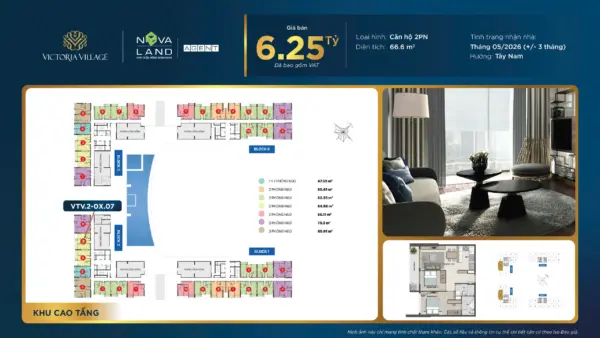 Căn hộ Victoria Village 2PN 66.6 m2 giá 6.25 Tỷ ( Đã VAT)