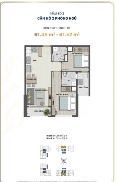 CĂN HỘ 2PN 60M2 6,2 TỶ