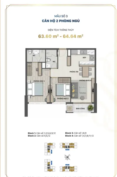 CĂN HỘ 2PN 64M2 GIÁ 6 TỶ7