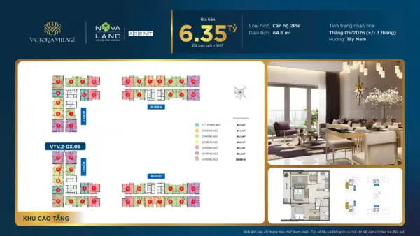CĂN HỘ 2PN 64M2 GIÁ 6 TỶ 3